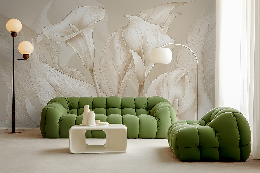 Roomwitte kelken, grote bladeren — interieur 2