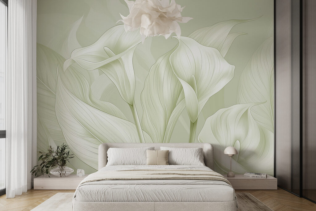 Elegant blad in zachte groene tinten in een interieur