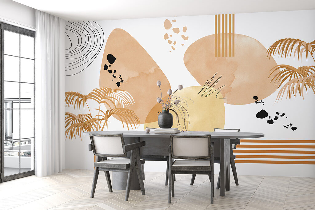 Palmen naast losse kleurvormen — interieur 2