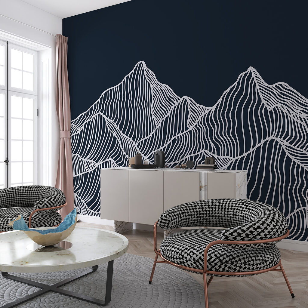 Een witte streep op een berg in een interieur