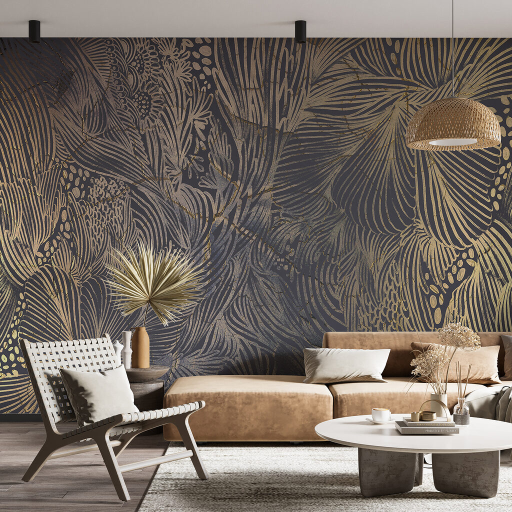 Gouden bladlijnen op antraciet — interieur 1