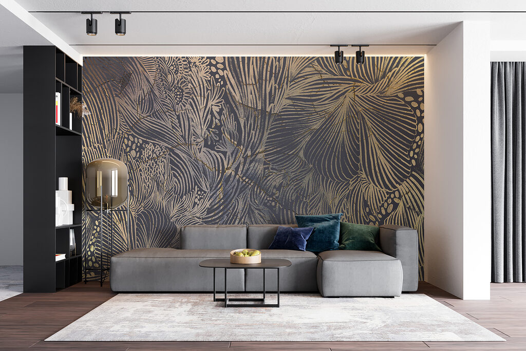 Gouden bladlijnen op antraciet — interieur 6