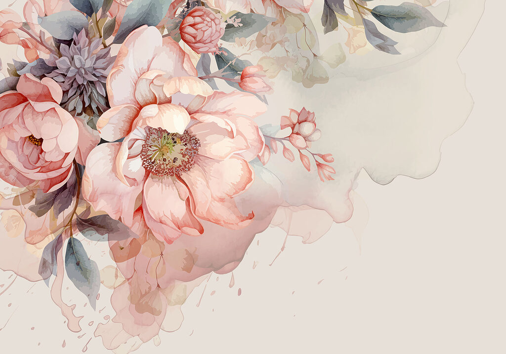Verfijnde bloemen in zachte pasteltinten — volledig ontwerp