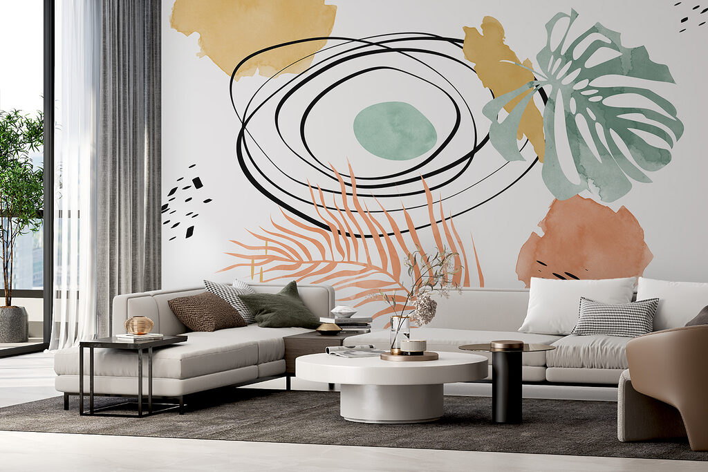 Bladeren tussen aquarelvlakken, lussen — interieur 1