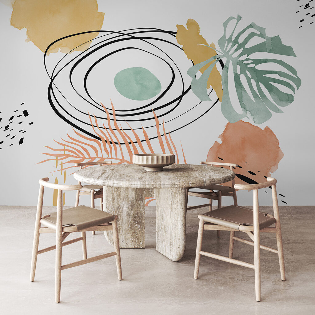 Bladeren tussen aquarelvlakken, lussen — interieur 2