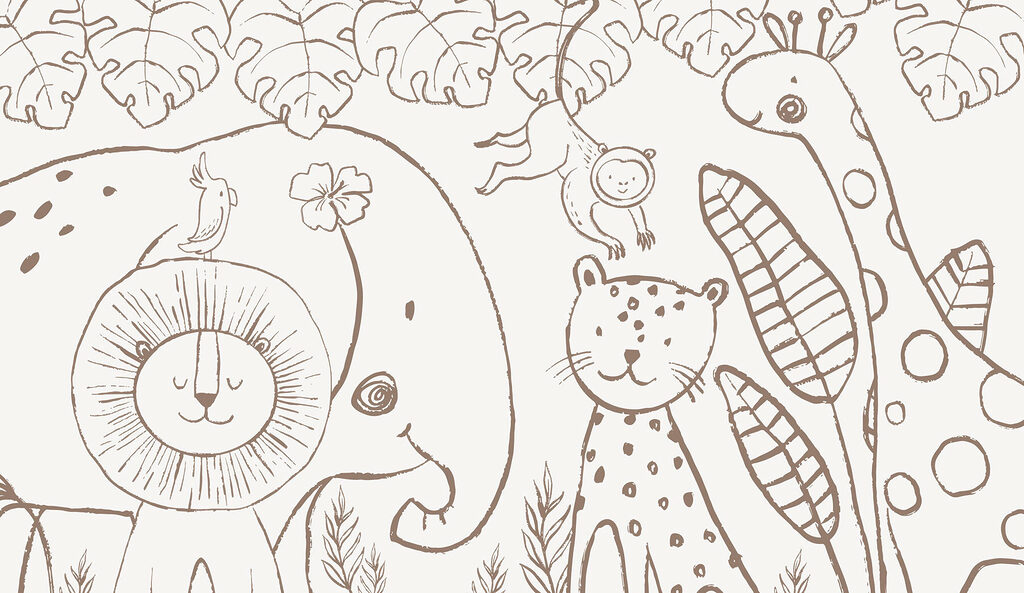 Jungledieren in losse lijntekening — volledig ontwerp