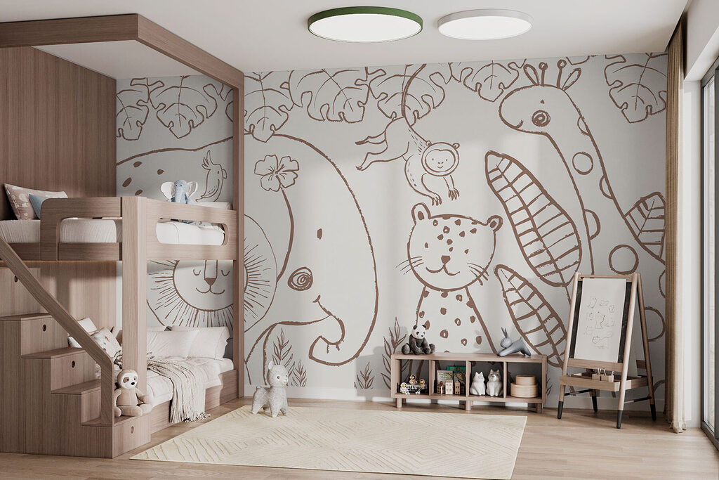 Jungledieren in losse lijntekening — interieur 1