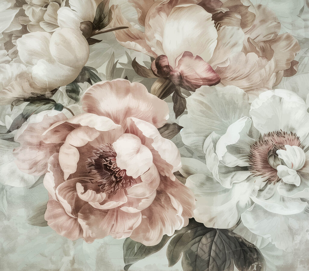 Bloemen in gedempte rozetinten — volledig ontwerp