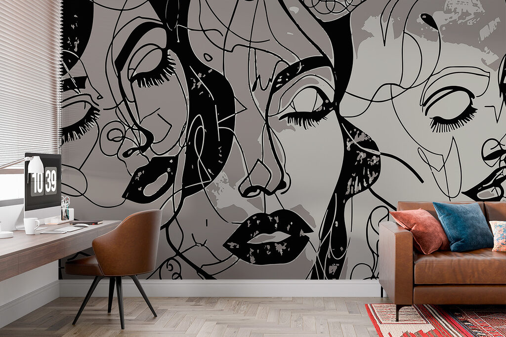 Gezichten tussen zwarte krabbellijnen — interieur 2