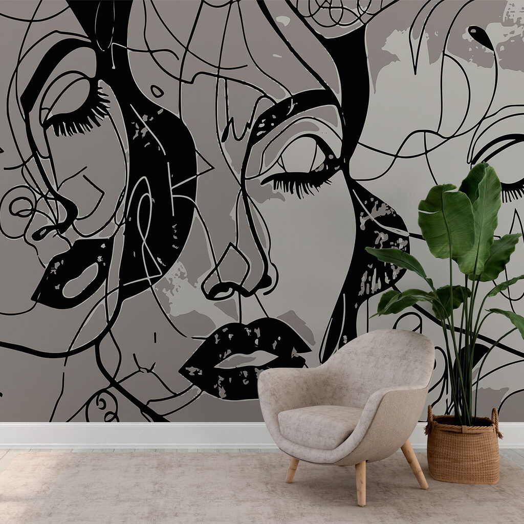 Gezichten tussen zwarte krabbellijnen — interieur 1