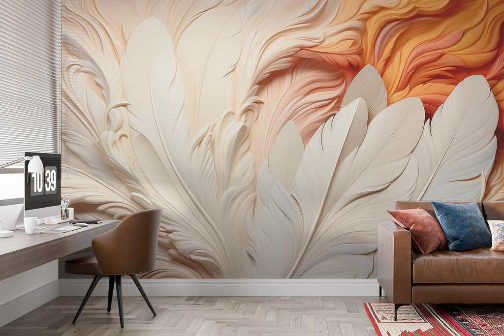 Roomwitte veren, oranje plooien — interieur 2