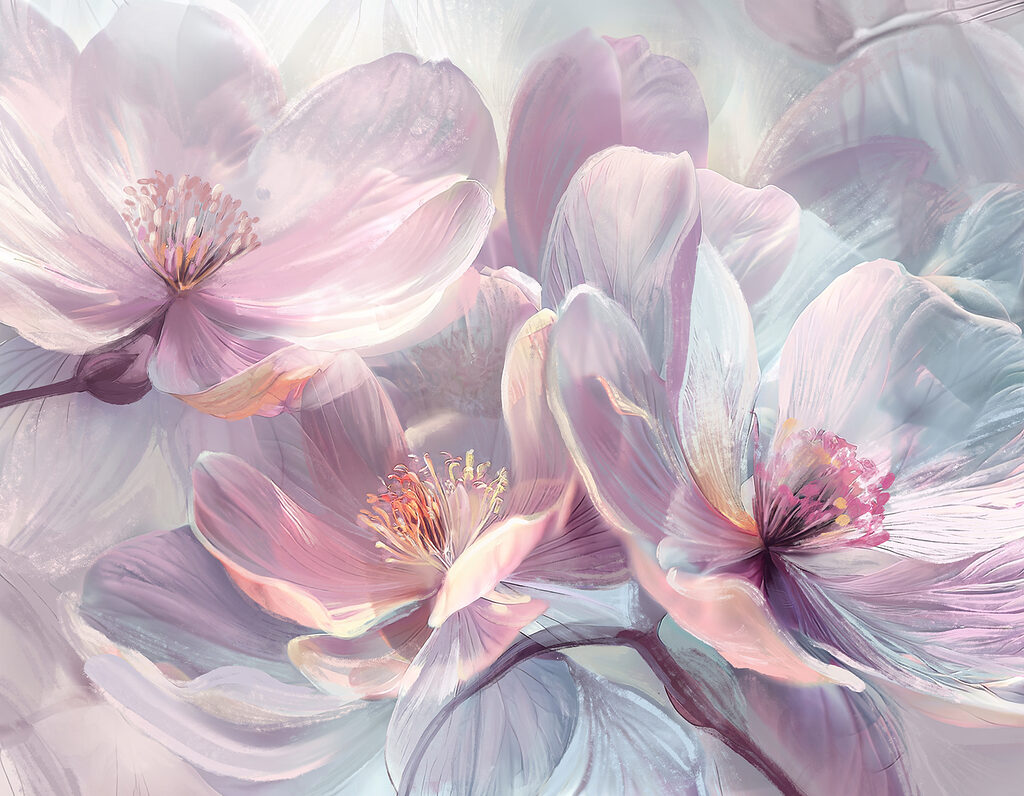 Lila bloemen in glans — volledig ontwerp