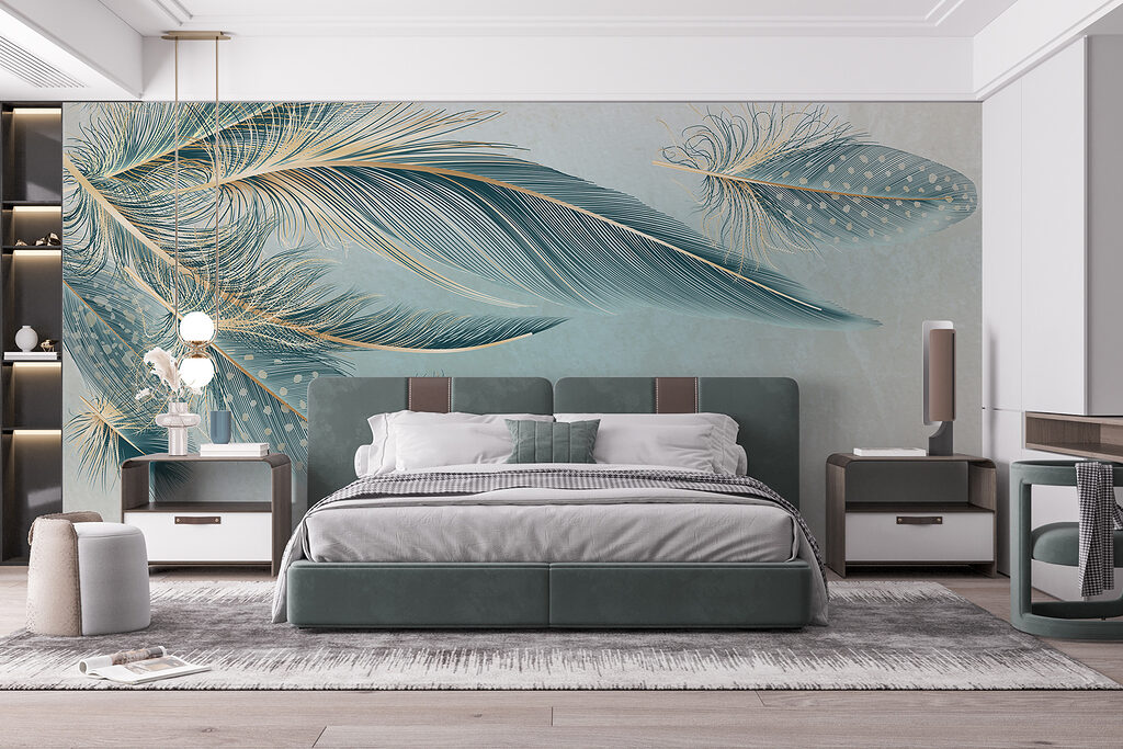 Blauwe veren met lichtstipjes — interieur 2