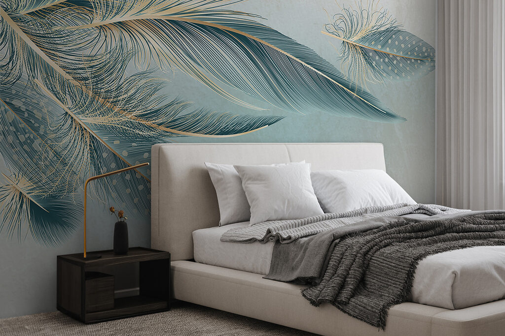 Blauwe veren met lichtstipjes — interieur 3