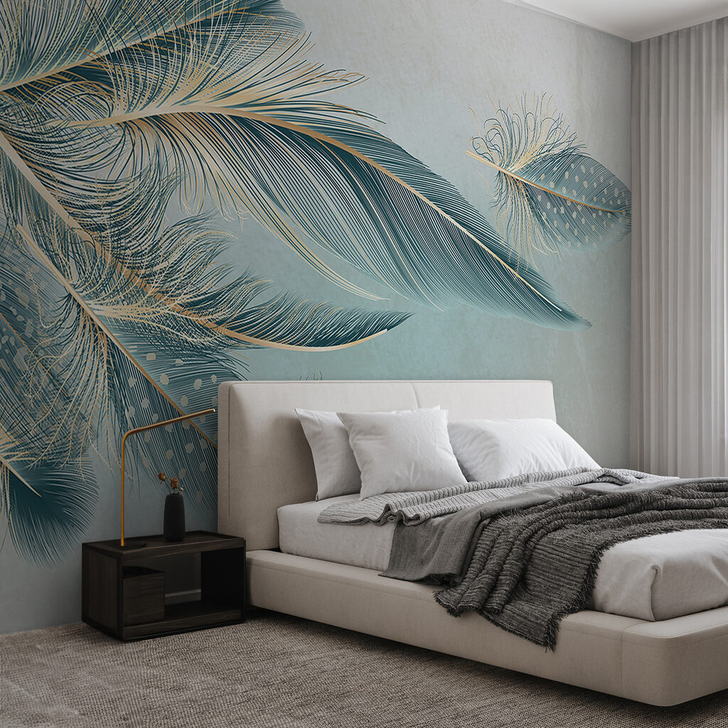 Blauwe veren met lichtstipjes — interieur 4