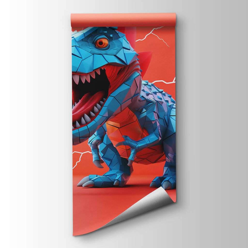 Blauwe dinosaurus op koraalrood — productweergave