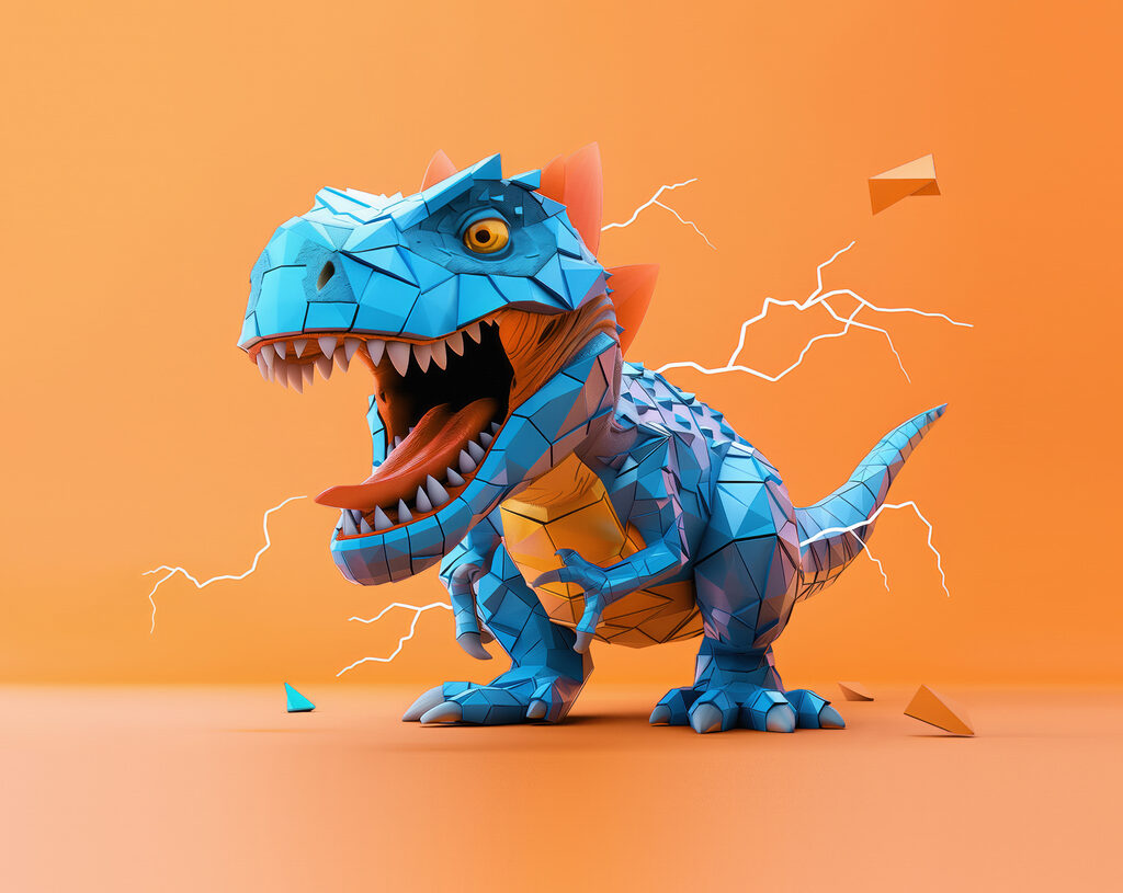 Blauwe dinosaurus met bliksem die eruit komt — volledig ontwerp