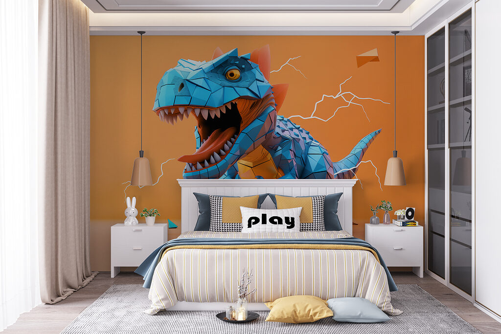 Blauwe dinosaurus met bliksem die eruit komt — interieur 3