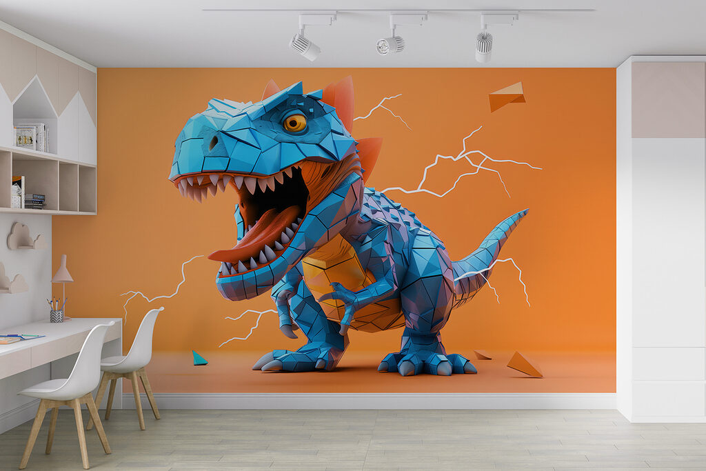 Blauwe dinosaurus met bliksem die eruit komt — interieur 4