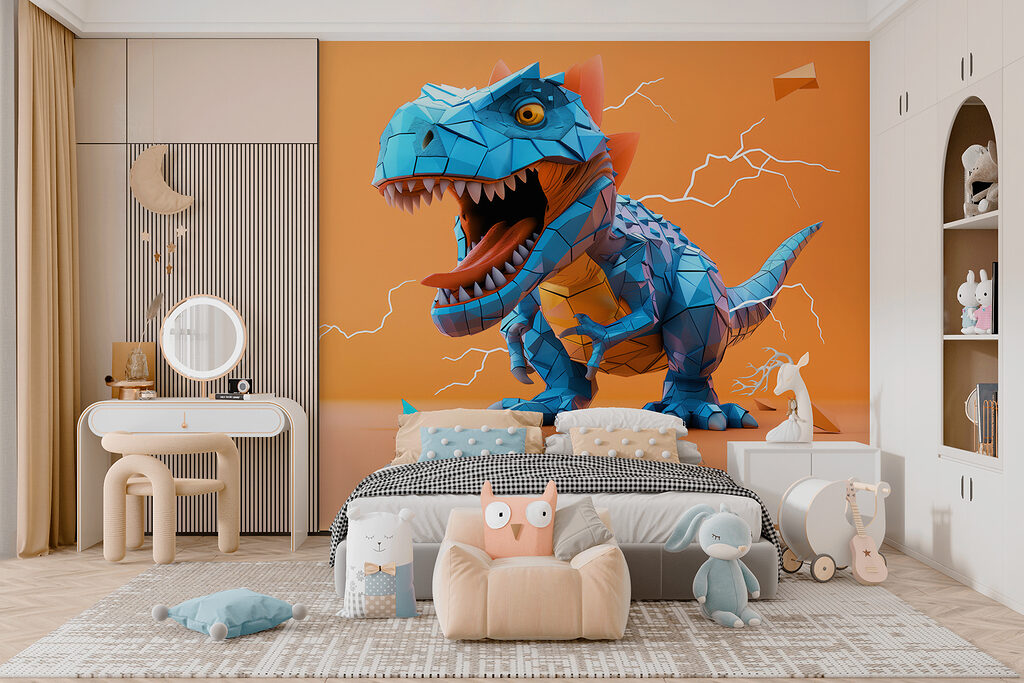 Blauwe dinosaurus met bliksem die eruit komt — interieur 6
