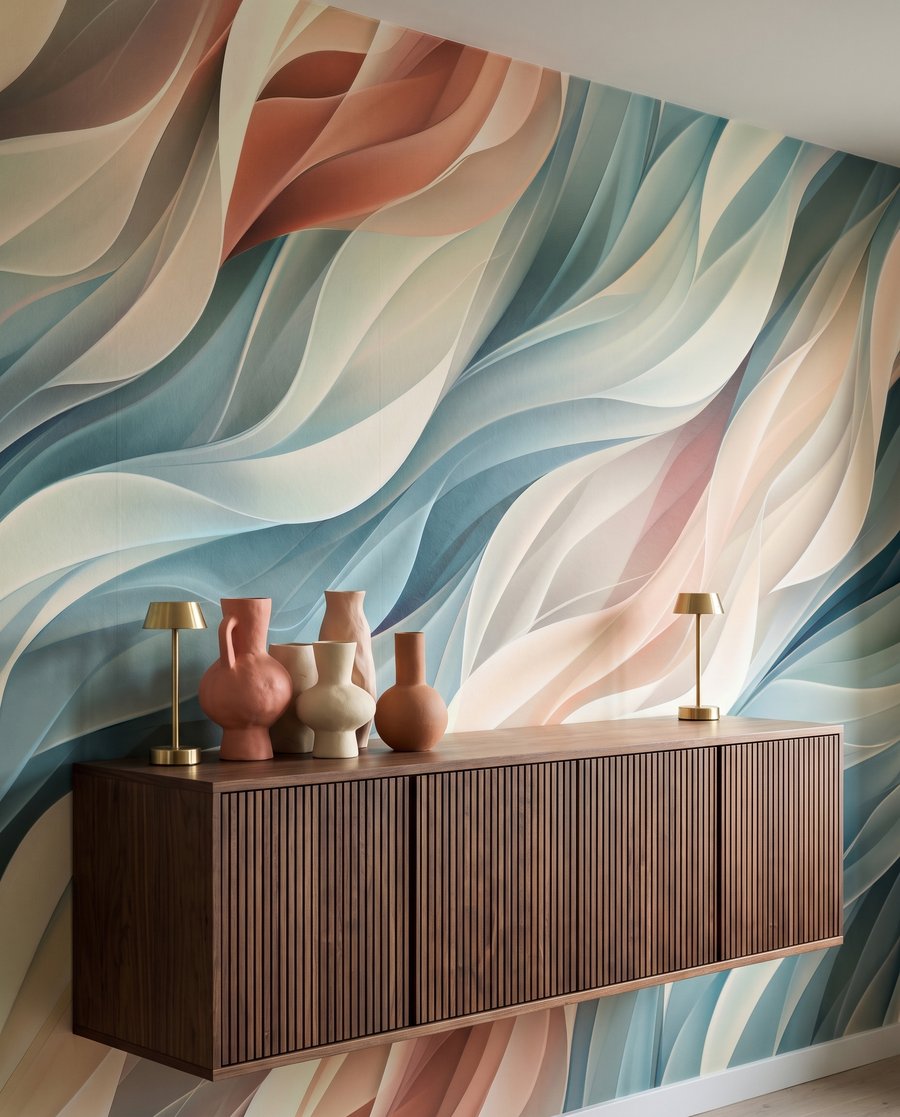 Pastelbladen als gevouwen linten — interieur 1