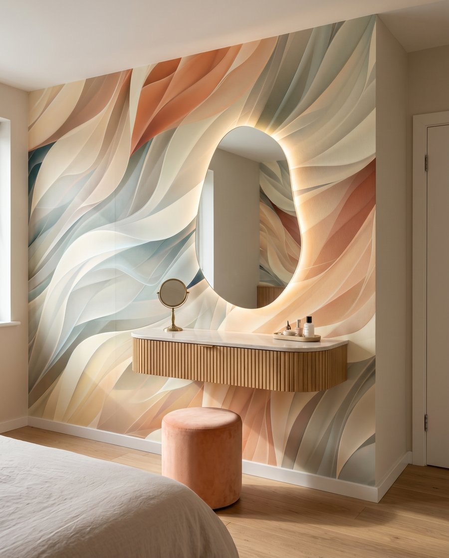 Pastelgolven vouwen door elkaar in een interieur