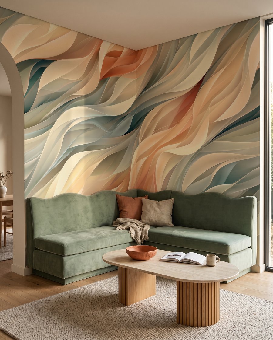 Pastelgolven vouwen door elkaar in een interieur
