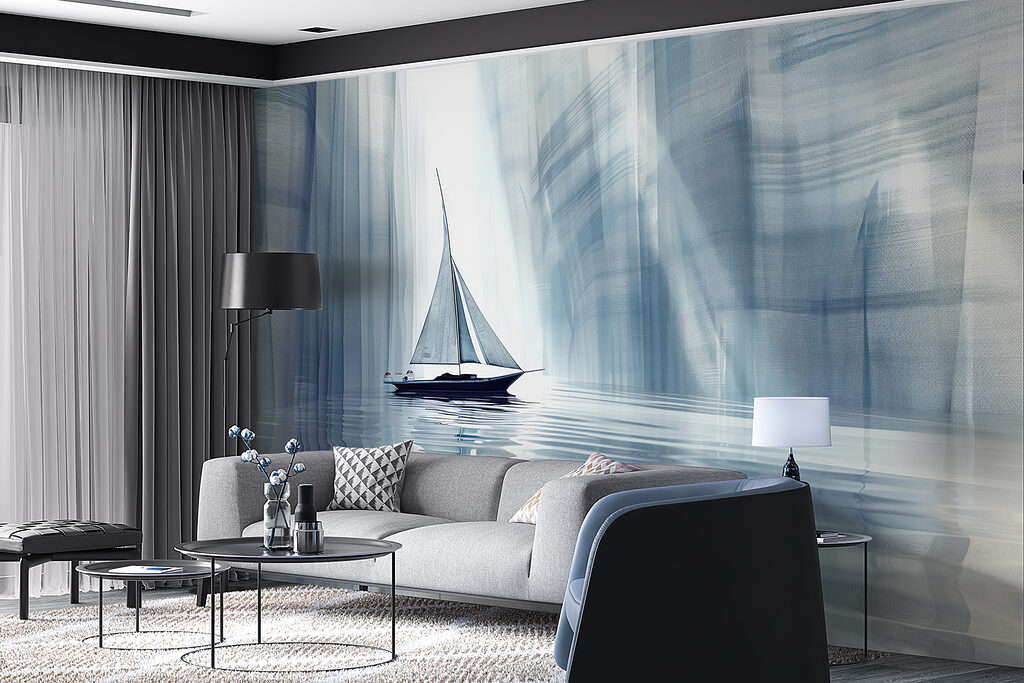 Zeilboot tussen blauwe wanden — interieur 3