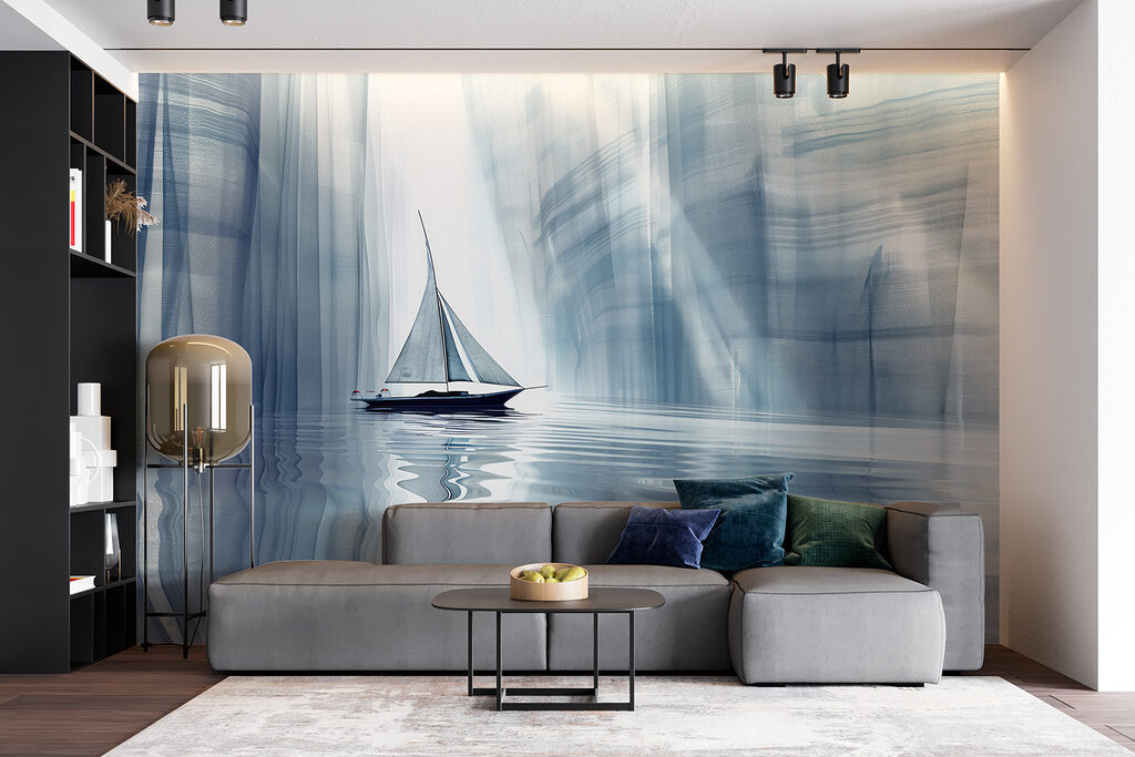Zeilboot tussen blauwe wanden — interieur 4