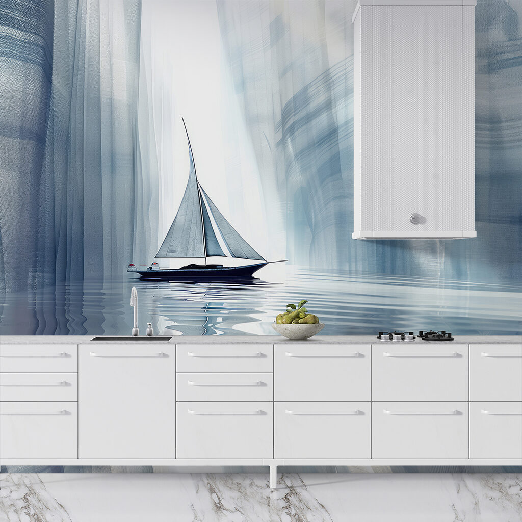 Zeilboot tussen blauwe wanden — interieur 5