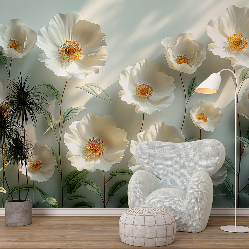 Witte bloemen vangen licht — interieur 5