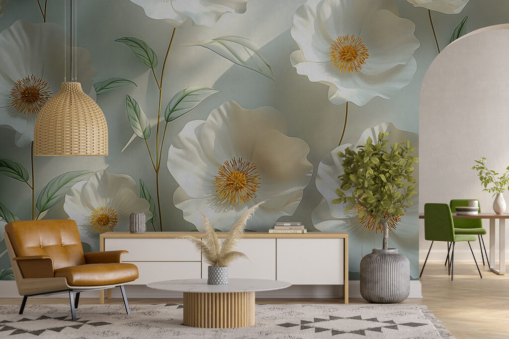 Witte bloemen vangen licht — interieur 6