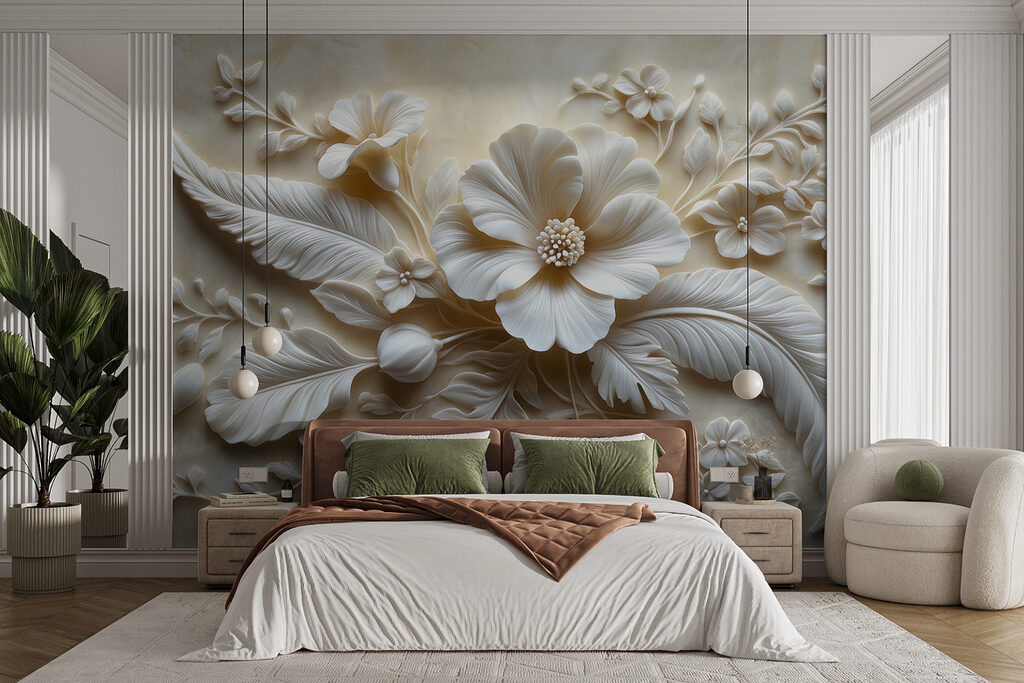 Witte bloem en bladeren — interieur 1