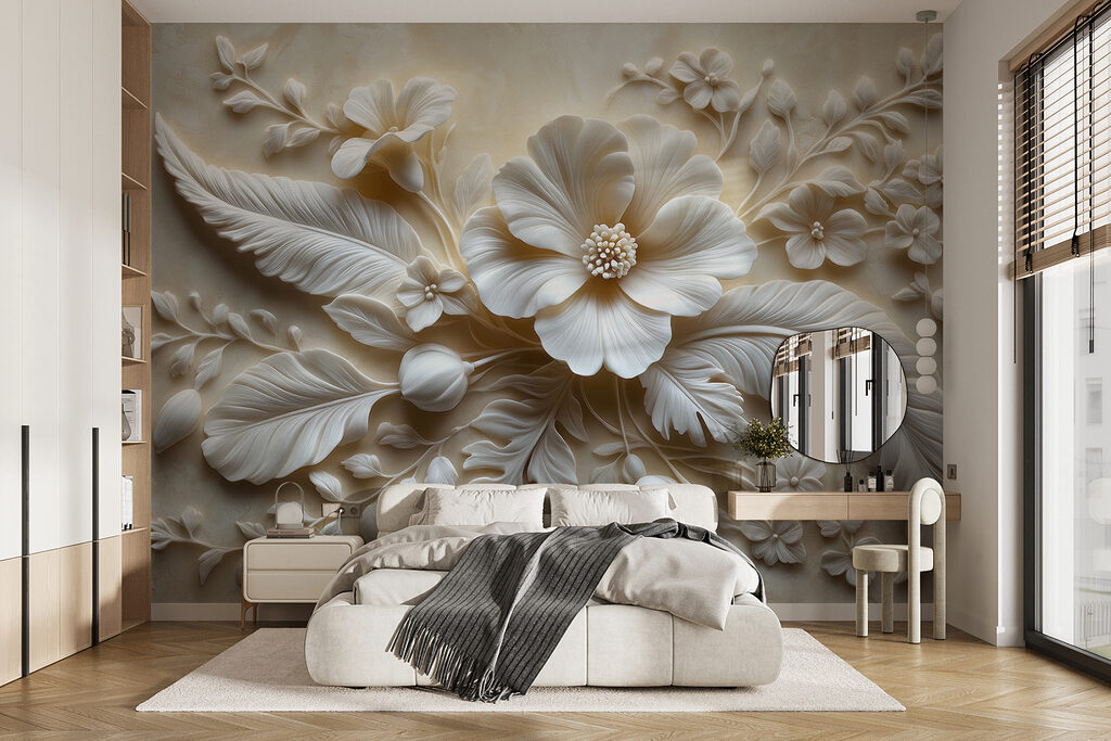 Witte bloem en bladeren — interieur 2