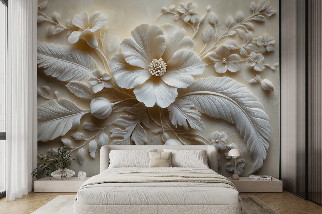 Witte bloem en bladeren — interieur 3