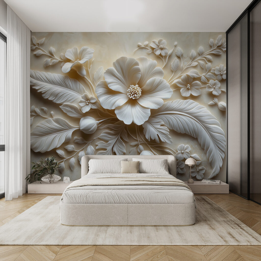 Witte bloem en bladeren — interieur 4