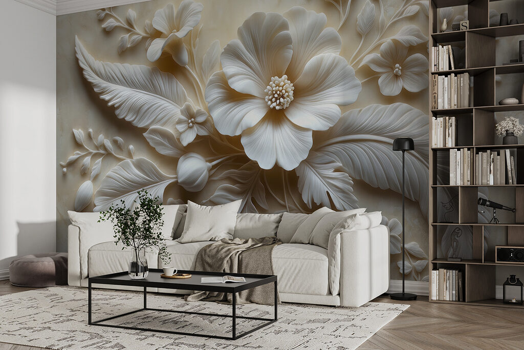 Witte bloem en bladeren — interieur 6