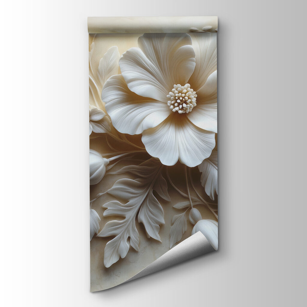 Witte bloem en bladeren — productweergave