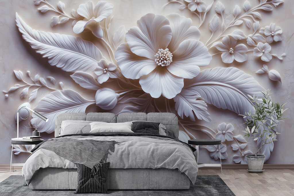 Witte bloem en bladeren — interieur 1