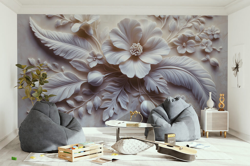 Witte bloem en bladeren — interieur 3