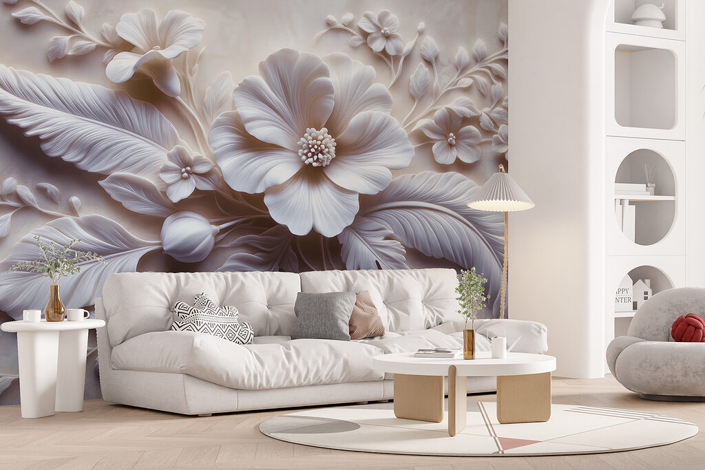 Witte bloem en bladeren — interieur 4