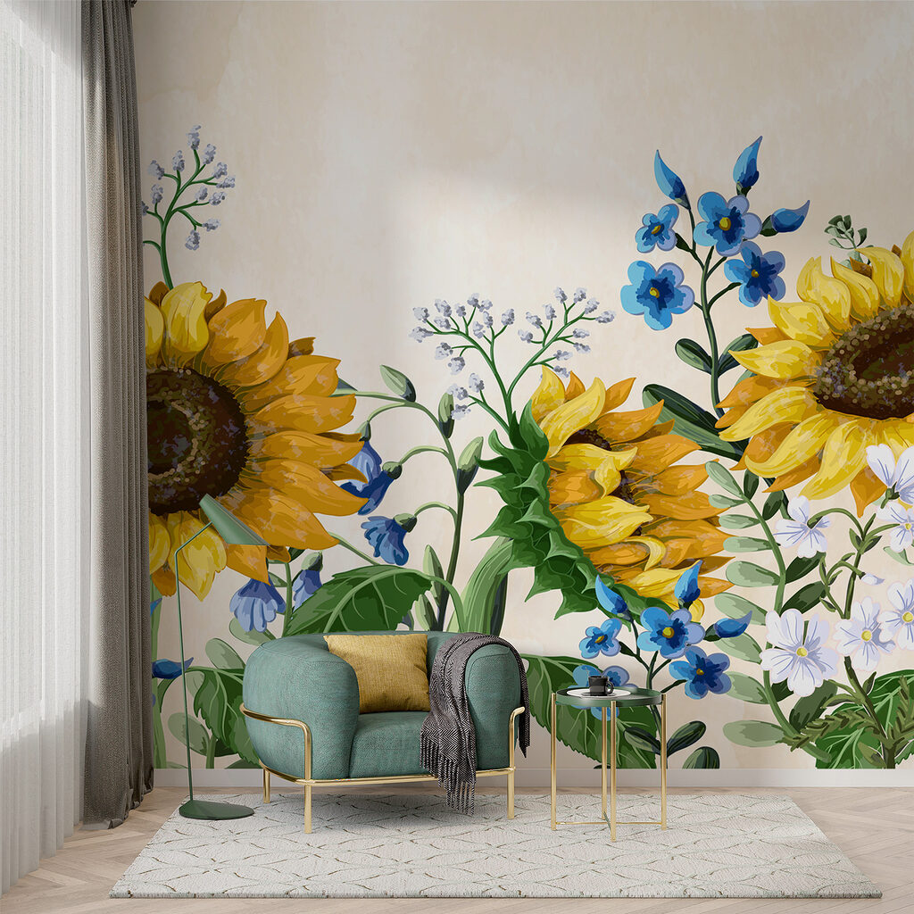 Zonnebloemen in fijne aquarel — interieur 1