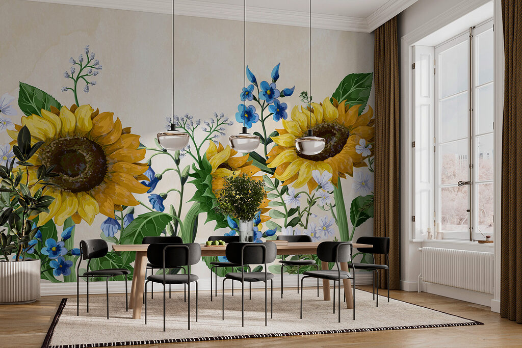 Zonnebloemen in fijne aquarel — interieur 2