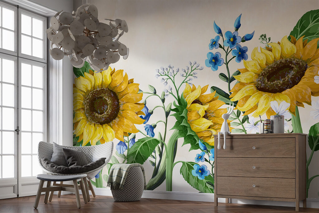 Zonnebloemen in fijne aquarel — interieur 3
