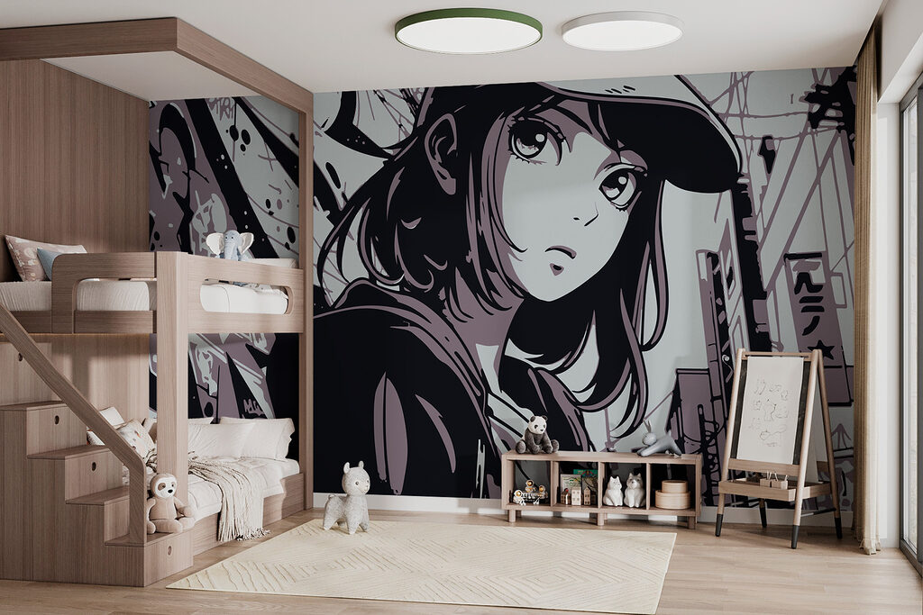 Mangameisje in een stadsstraat — interieur 1