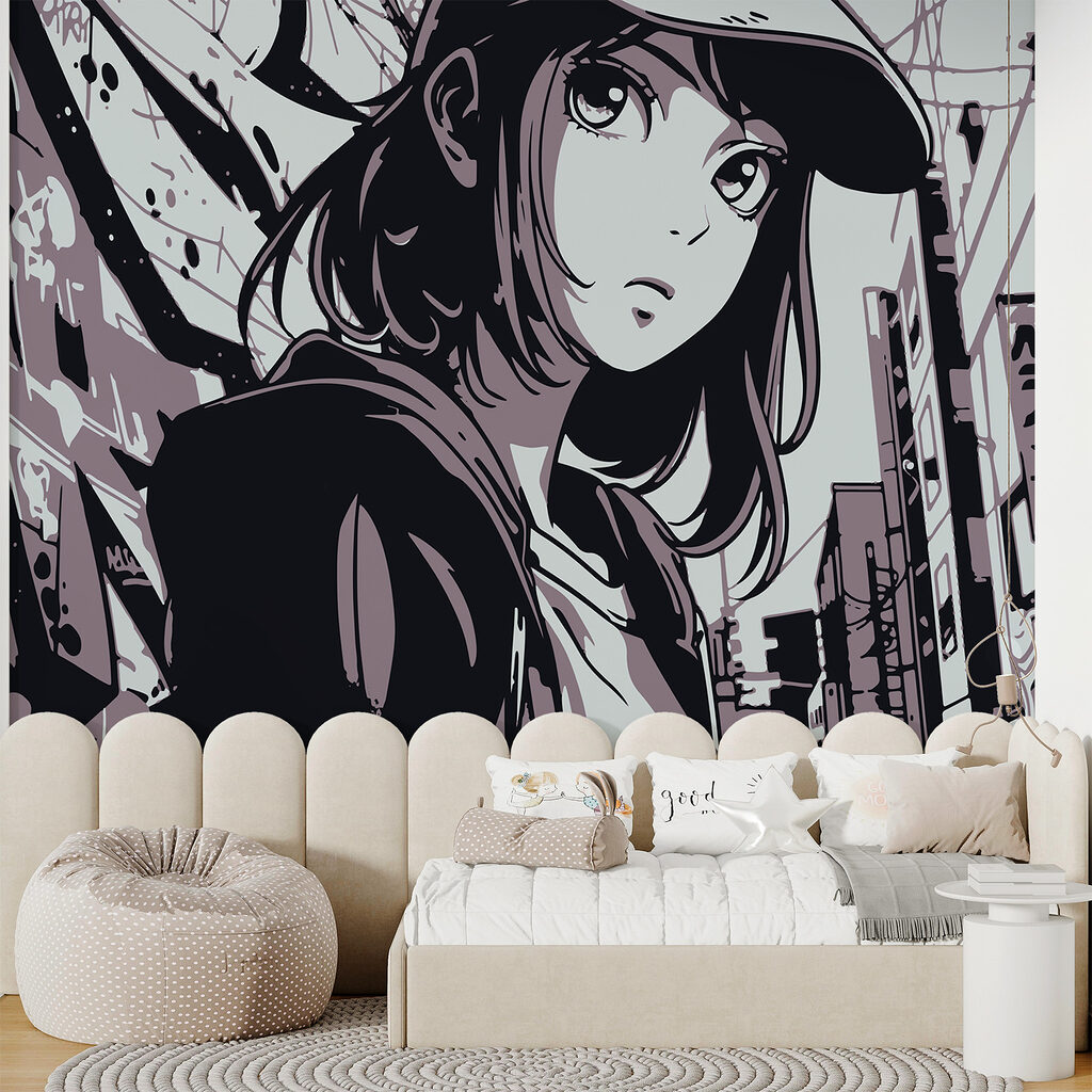 Mangameisje in een stadsstraat — interieur 2