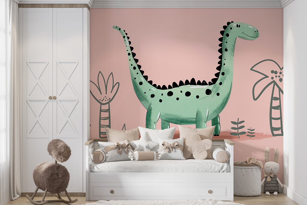 Groene langnek op oudroze — interieur 1
