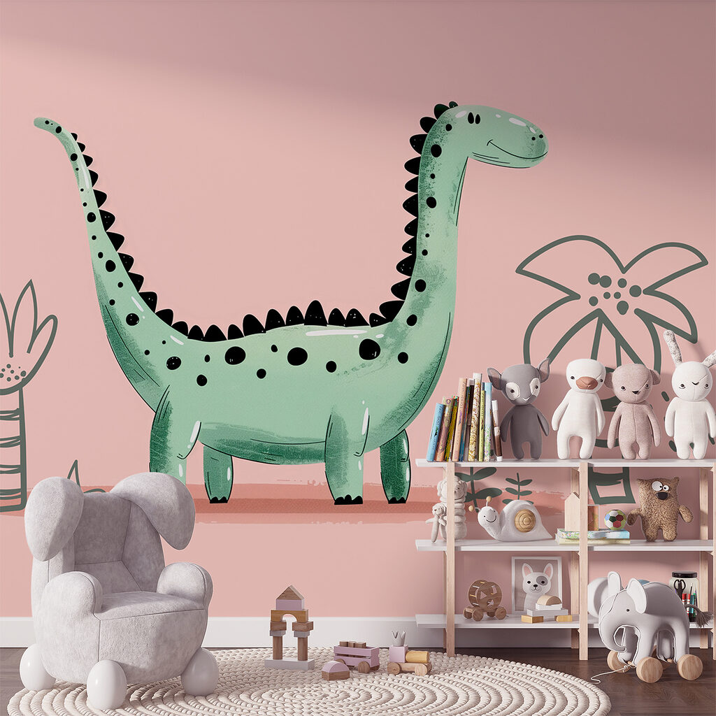 Groene langnek op oudroze — interieur 2