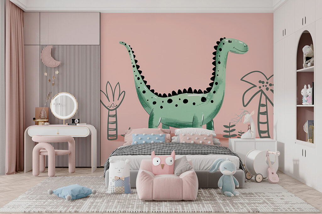 Groene langnek op oudroze — interieur 5