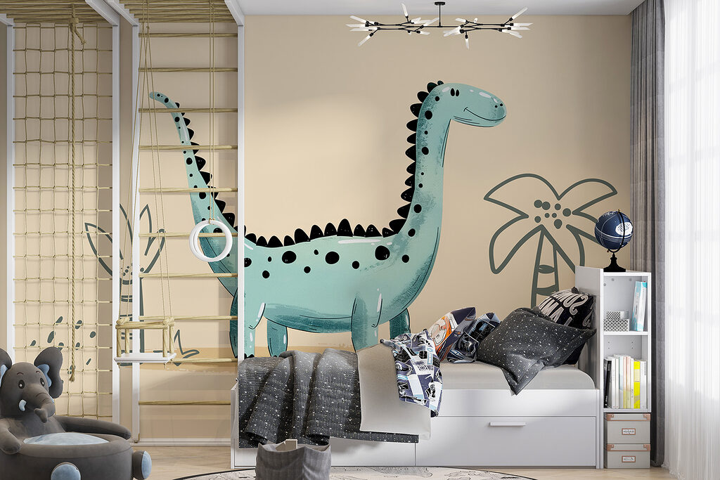 Langnek onder twee palmboompjes — interieur 2